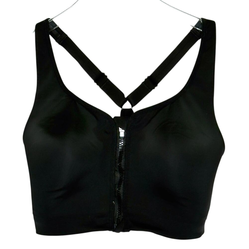 Athleta Advance Zip Front Bra 34DD Black Athleisure Gym High Support